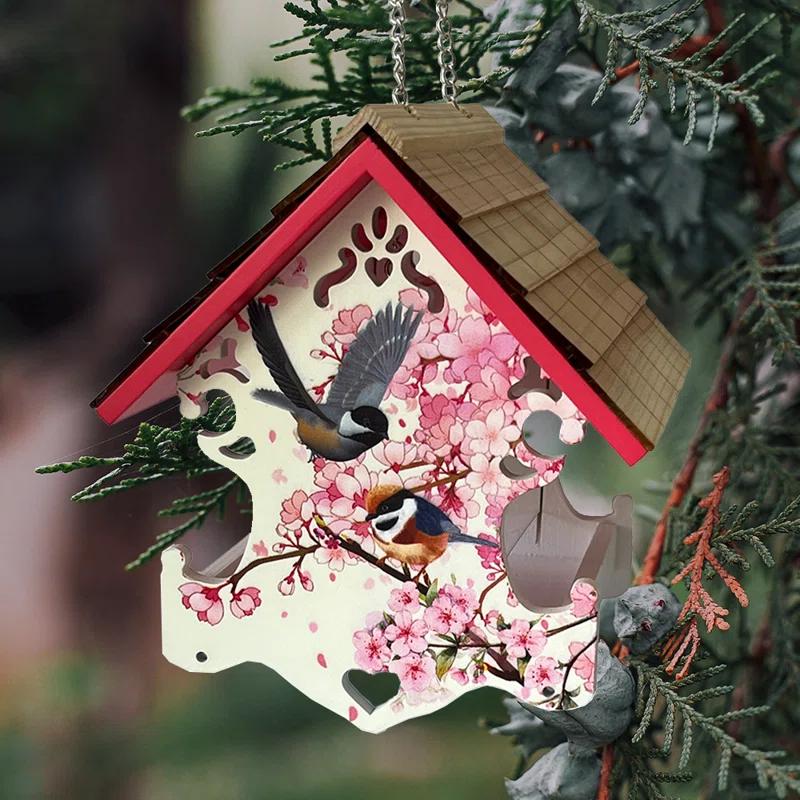 Home Bazaar Love Nest Bird Feeder - Cherry Blossom & Chickadee Print
