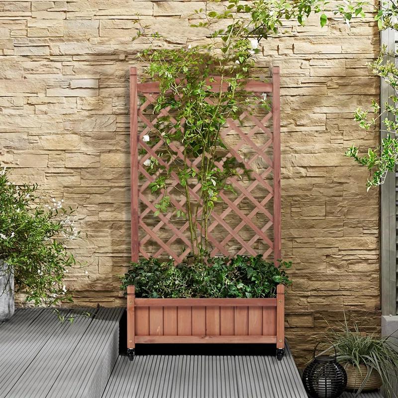 August Grove® Raised Garden Bed With Trellies 2 Pack, Outdoor Wooden Planter Box For Climbing Plants, Vegetables Herb Growing