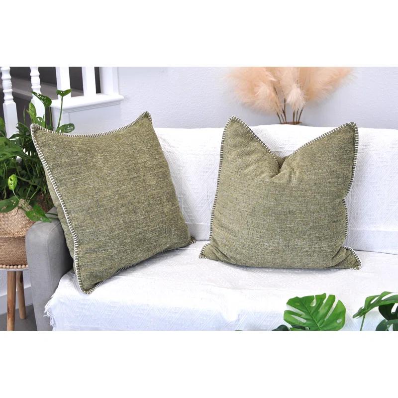 Oveesha Soft Chenille Throw Pillow Covers With Stitched Edge (Set of 2)