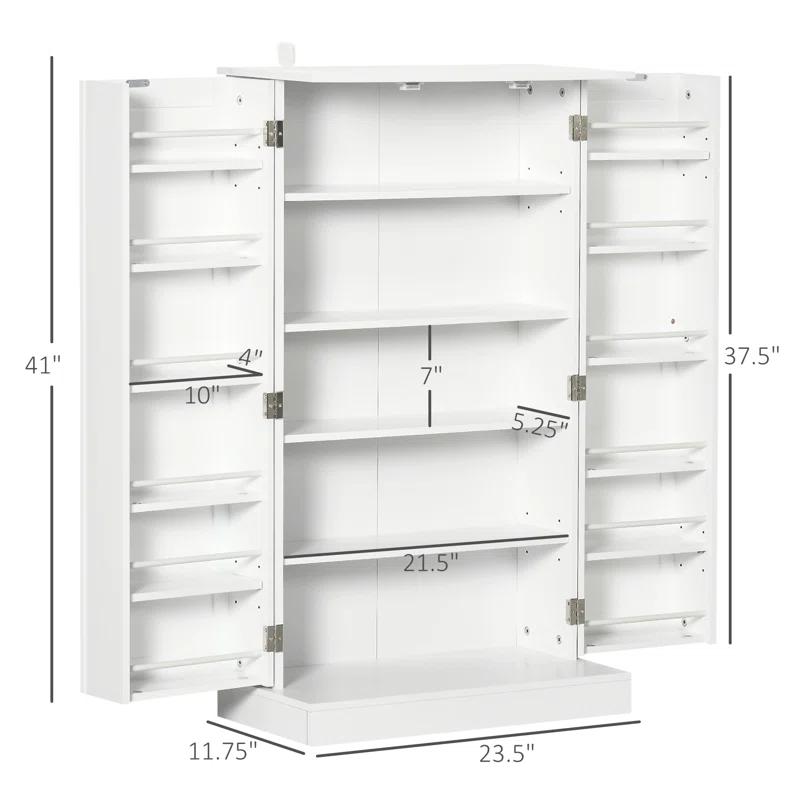 Latitude Run® HOMCOM 41" Modern Kitchen Pantry Freestanding Storage Cabinet With Double Doors Adjustable Shelves For Living Room - White