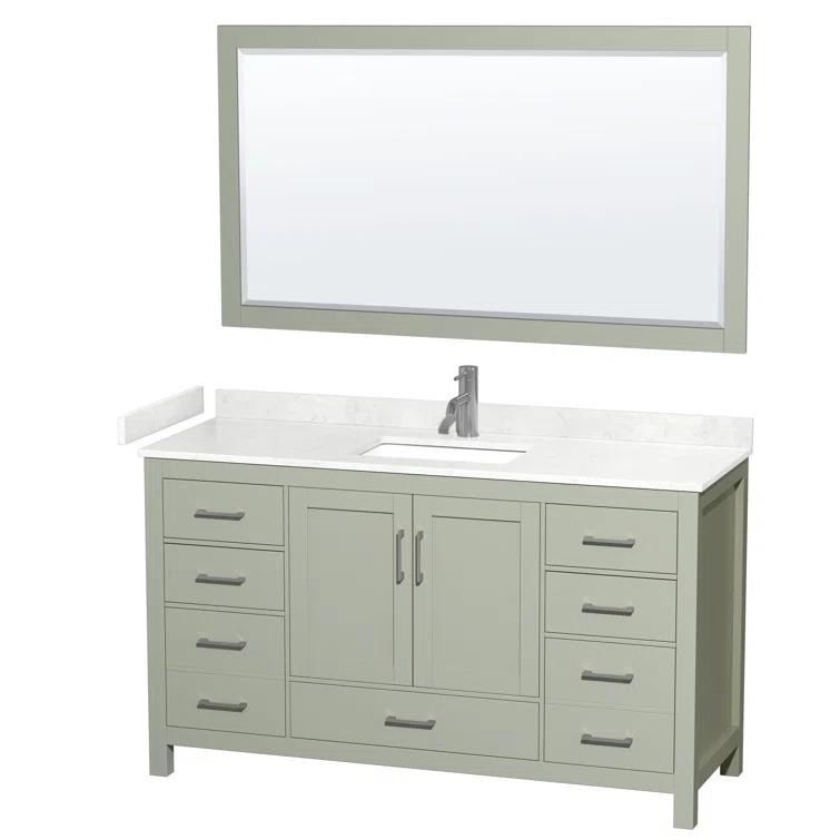 Wyndham Collection Sheffield 60" Freestanding Single Bathroom Vanity with Cultured Marble Top with 58" Mirror