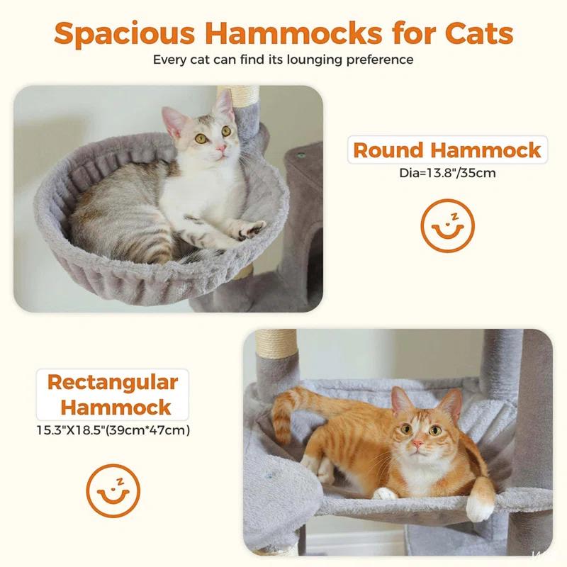 Ophelia & Co. 69" Tall Cat Tree Tower For Indoor Large Cats With Super Large Hammock, Scratching Posts, Condo House And Large Top Perch