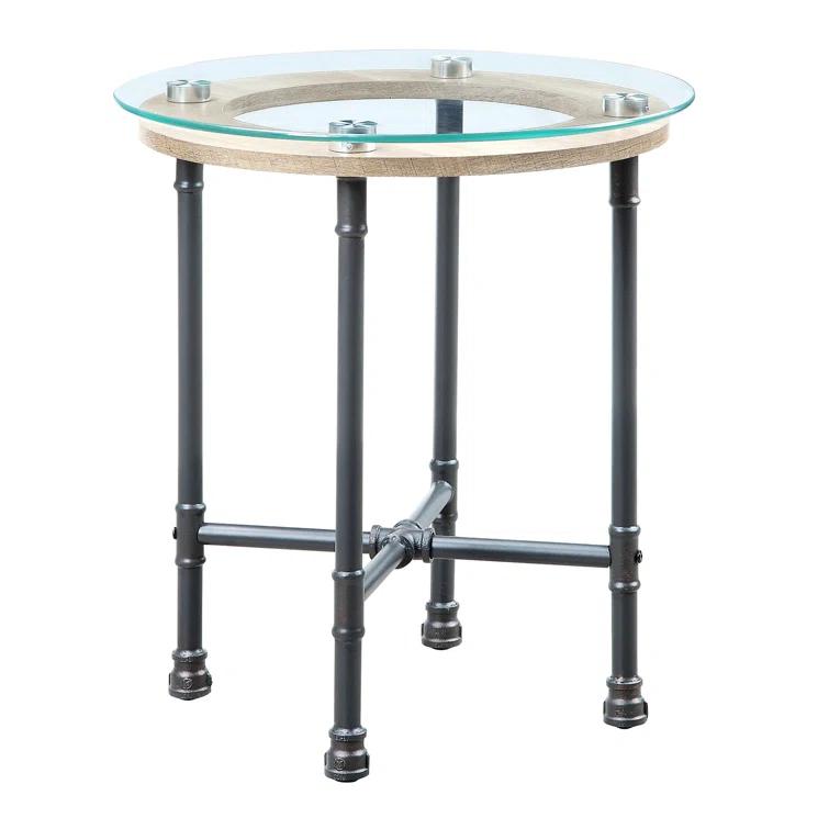 Williston Forge Brantley Industrial 22"Dia Round End Table in Clear & Sandy Gray