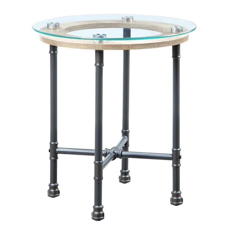 Williston Forge Brantley Industrial 22"Dia Round End Table in Clear & Sandy Gray