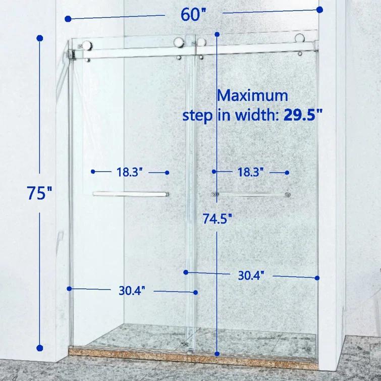 LAWRENCE 56-60"W X 75"H Frameless Double Sliding Shower Door, 304 Stainless Steel In Matte Black, 5/16" (8Mm) Thick SGCC Tempered Clear Glass. | Wayfair