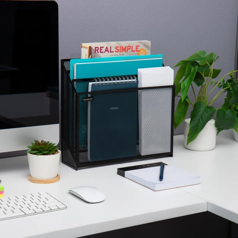 Mind Reader Vertical File Storage, Desktop Organizer, Workspace, Office, Metal Mesh, 12.5"L x 3.75"W x 11.5"H