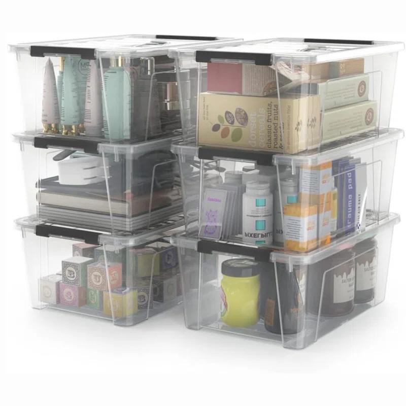 Rebrilliant Clear Storage Latch Bins, 6-Pack Storage Organizer Box With Handle And Lids, 5-Litre