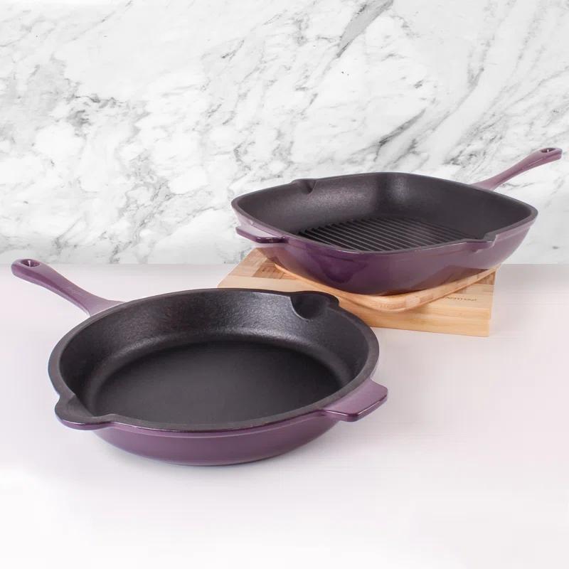 BergHOFF BergHOFF Neo 2Pc Cast Iron Cookware Set with Fry Pan and Grill Pan Set