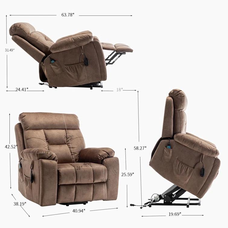 Latitude Run® Large Electric Massage Recliner With Heat, Velvet Lift Recliner Chair For Elderly Oversize with Hidden Cup Holder
