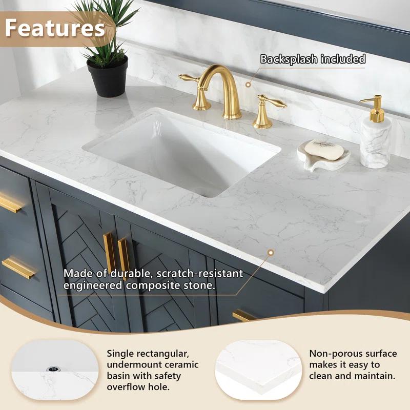 Altair Ceres 49" Engineered Stone Single Bathroom Vanity Top with Sink