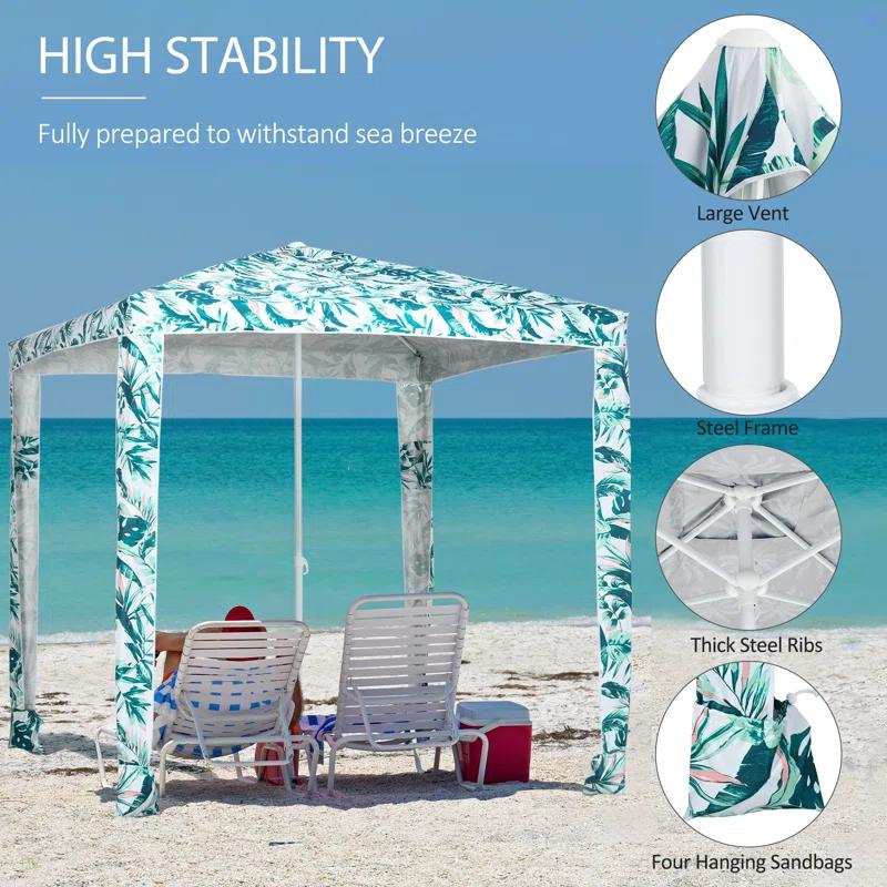 BVNECXP Outsunny Quick Beach Cabana Canopy Umbrella, 6.5' Easy-Assembly Sun-Shade Shelter With Sandbags And Carry Bag, Cool UV50+ Fits Kids & Family, Green Coconut Palm