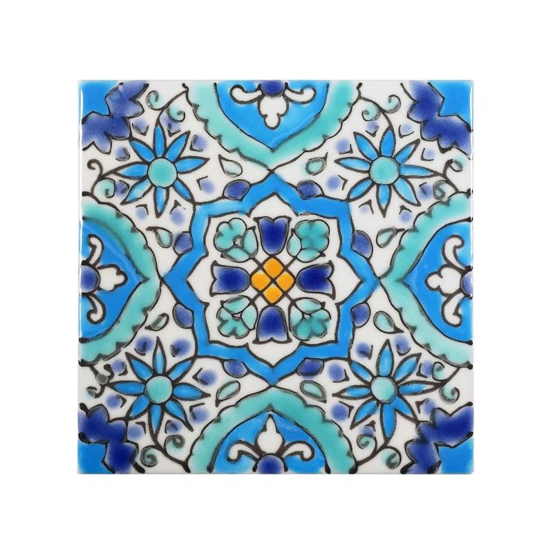 Casablanca Market Mediterranean 4'' x 4'' Hand Painted Ceramic Decorative Accent Tile