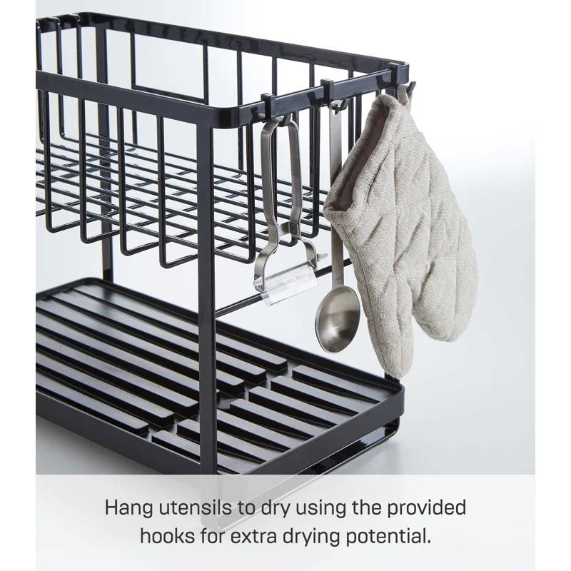 Tower Yamazaki Home Two-Tier Adjustable Dish Drainer Rack, Utensils Holder, Steel, Draining Spout