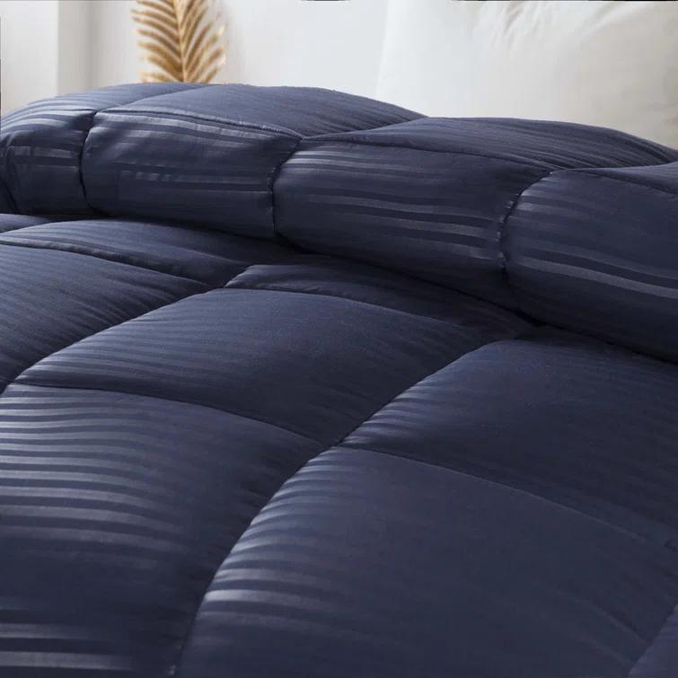 Superior Striped Reversible Box-Quilt Brushed Microfiber Medium Weight Down Alternative Comforter