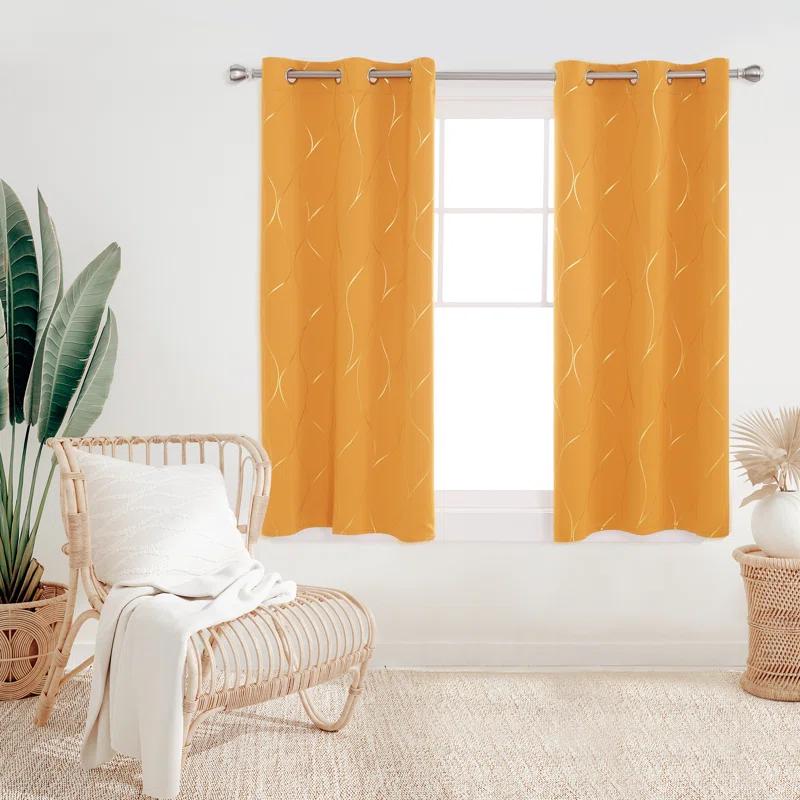 Everly Quinn Boulus Gold Foil Print Blackout Thermal Insulated Grommet Curtains Set Of 2