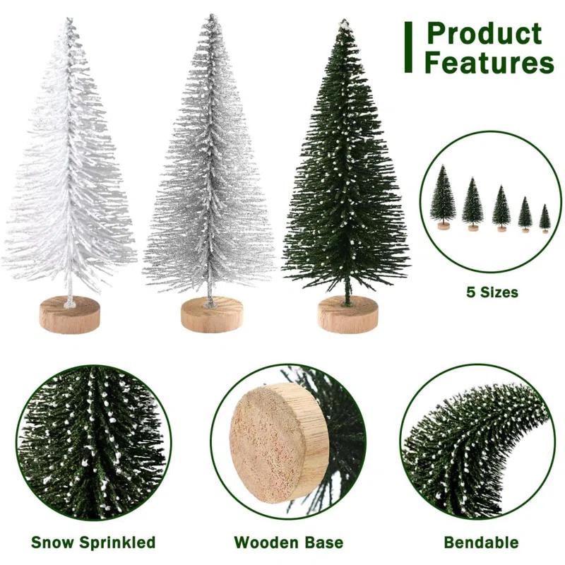 30Pcs Mini Christmas Trees Artificial Christmas Tree Bottle Brush Trees With Wooden Base For Christmas Decor Christmas Party Home Table Craft Decorations