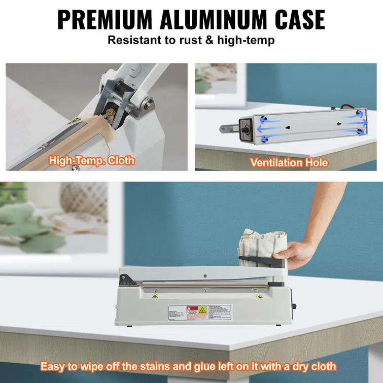 VEVOR VEVOR 12" Aluminum Hand Impulse Heat Sealer Machine Poly Plastic Bags Sealing
