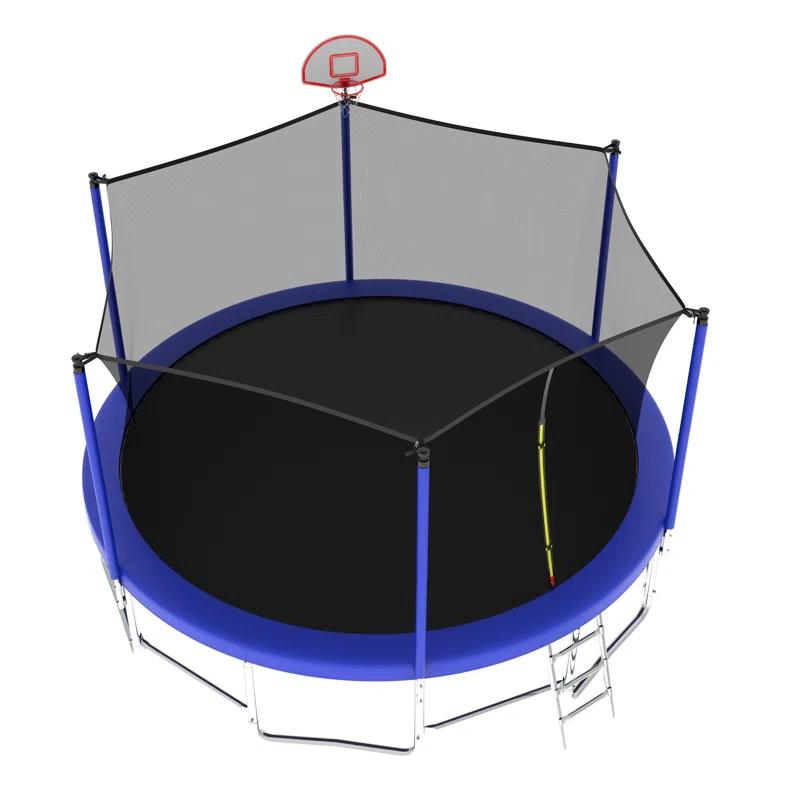 16FT Trampoline With Balance Bar  And  Basketball Hoop And Ball, ASTM Approved Reinforced Type Outdoor Trampoline With Enclosure Net