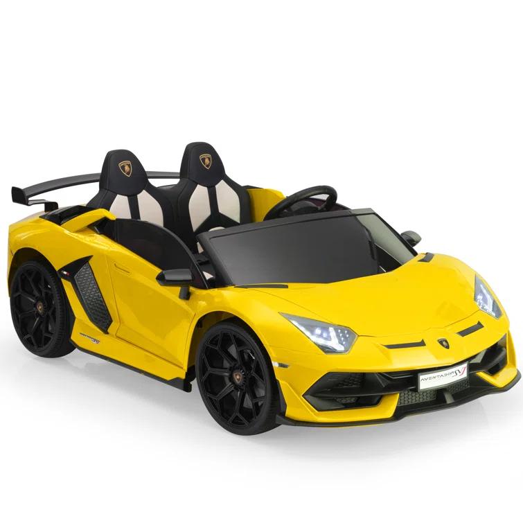 Tobbi 24V Lamborghini 2-seater Battery Powered Ride on with High/Low speed switch, Slow start function, Battery level display, MP3, USB, Light Drift Car for Kids 3-8