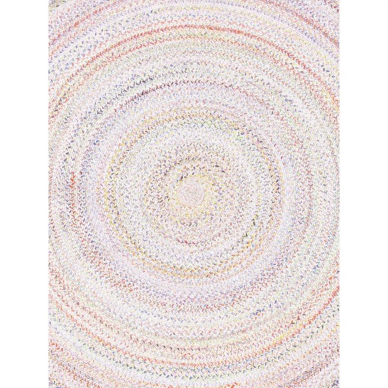 Geometric Hand Braided Polyester Indoor / Outdoor Area Rug in Blue/Red/Ivory