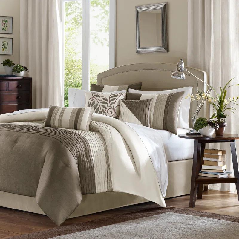Madison Park Amherst 7 Piece Striped and Pleated Comforter Set