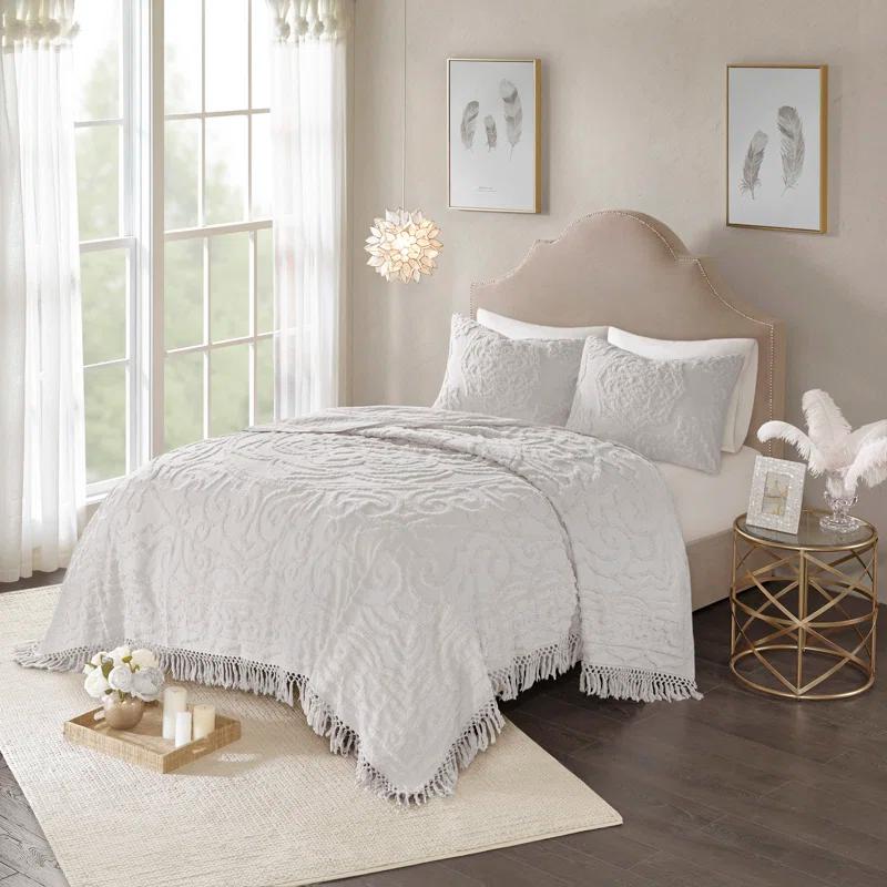 Madison Park Laetitia Tufted Chenille Cotton 3 Piece Medallion Duvet Cover Set