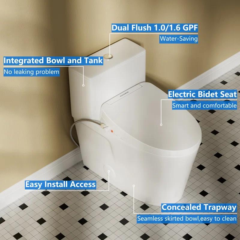 Casta Diva CD-Y020 Bidet Toilet Combo, Heated Seat, Warm Dryer, 1.0/1.6 GPF Power Dual Flush and MAP 1000g