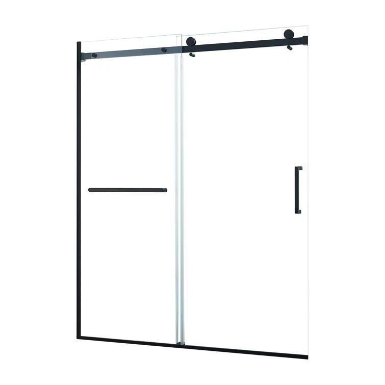 HBEZON Siva 60 In. W X 75 In. H Semi-Frame Sliding Shower Door In Black With 5/16" Tempered Clear Glass HBZ01-AP03-BK