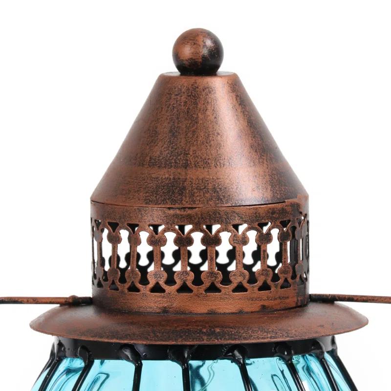 Exhart Exhart Solar Antique Metal and Glass Accent Lantern with Fifteen LED Fairy Firefly String Lights, 7 by 14"