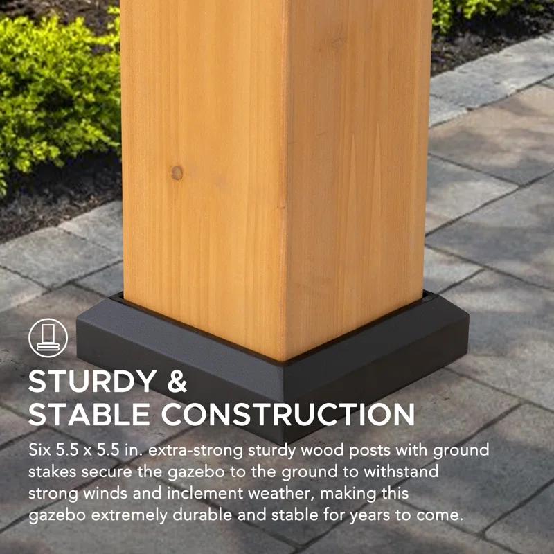 Sunjoy Sunjoy 12x20 ft. Wood Gazebo, Outdoor Patio Steel Hardtop Gazebo with 2-tier Metal Roof, Suitable for Patios, Lawn and Backyard, Matte Black Roof