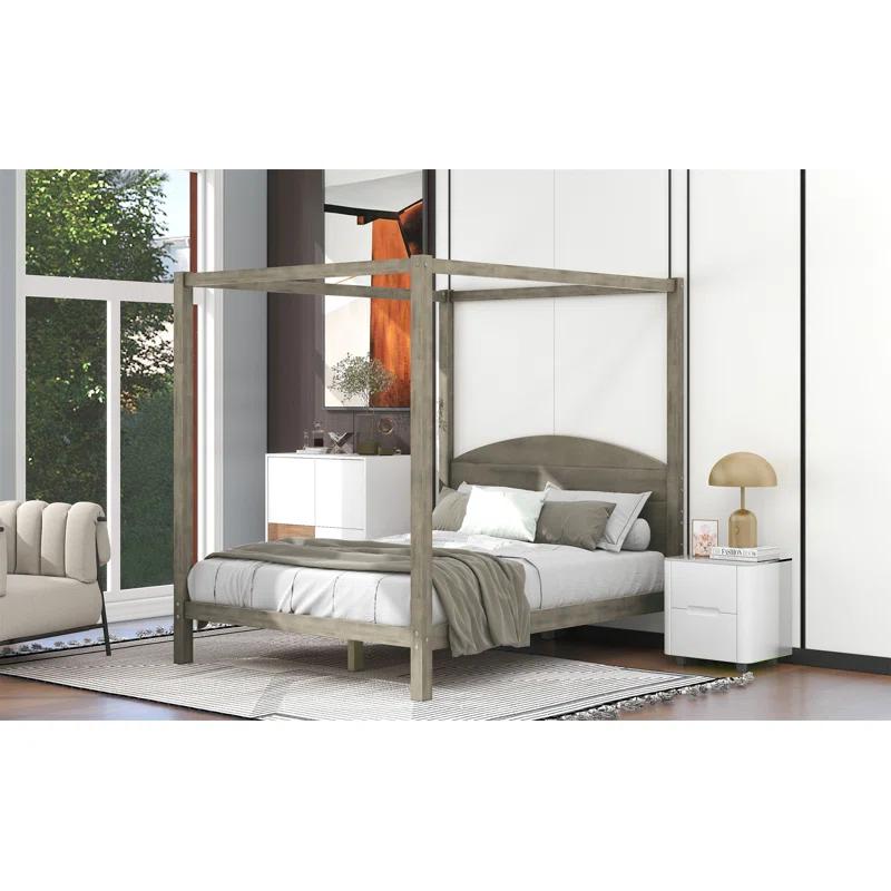 Queen Size Canopy Platform Bed With Headboard And Support Legs