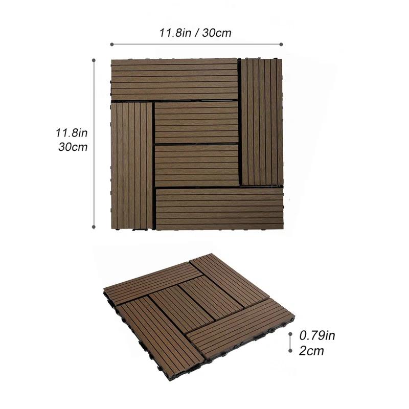 Wood Garden Wood Plastic Composite Deck Tiles, Composite Decking Resist Rust, Water, Weather, Indoor&Outdoor, DIY Interlocking Decking Tiles, Floor Tile(Set of 20)