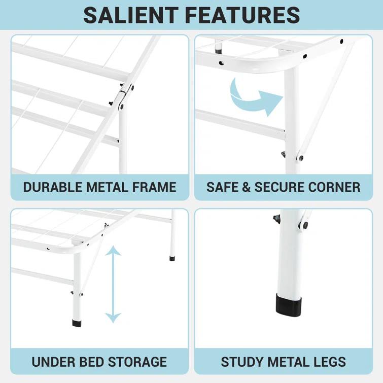 Alwyn Home Muscoy 14" Foldable Steel Bed Frame, No Box Spring Needed, Underbed Storage , Easy Assembly