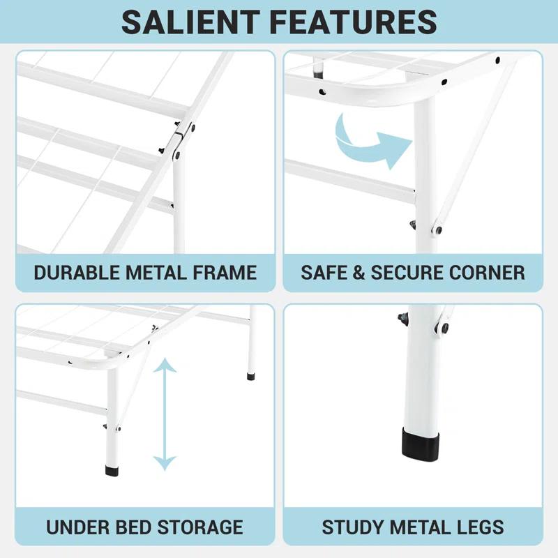 Alwyn Home Muscoy 14" Foldable Steel Bed Frame, No Box Spring Needed, Underbed Storage , Easy Assembly