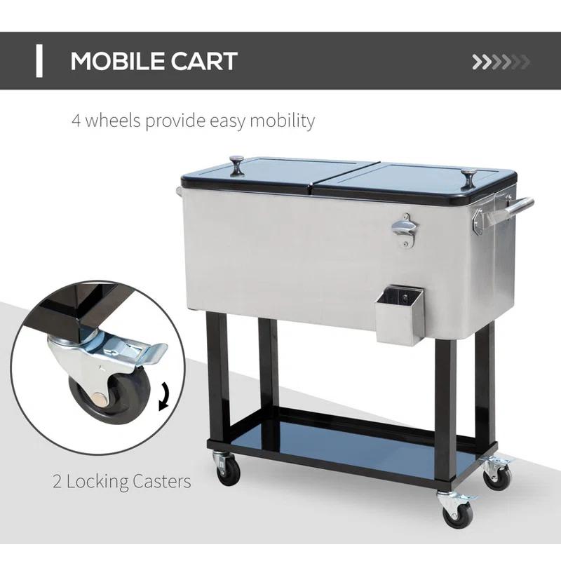 IRHOMA Outsunny 80 QT Rolling Cooling Bins Ice Chest on Wheels Outdoor Stand Up Drink Cooler Cart for Party
