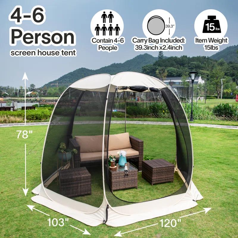EighteenTek Fiberglass Patio Gazebo Pop Up with Screen Room Tents