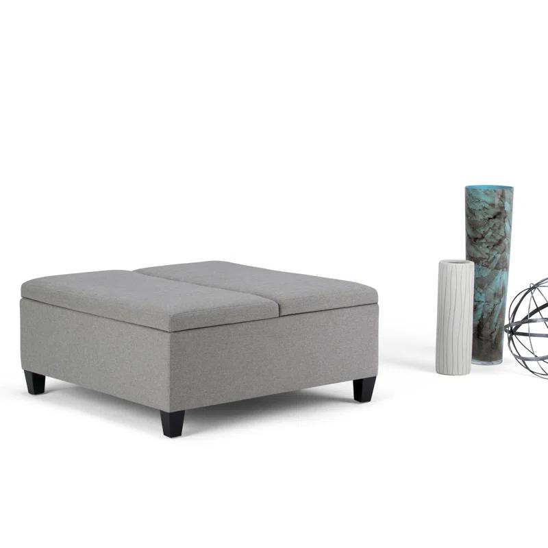 Simpli Home Ellis 36"W Upholstered Square Coffee Table Storage Ottoman with Split Lift Top & Reviews | Wayfair