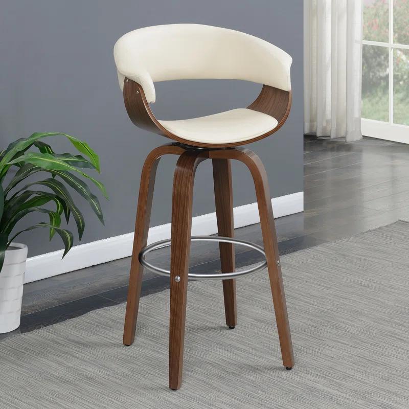 Ebern Designs Freidin Upholstered Swivel Bar Stool Walnut
