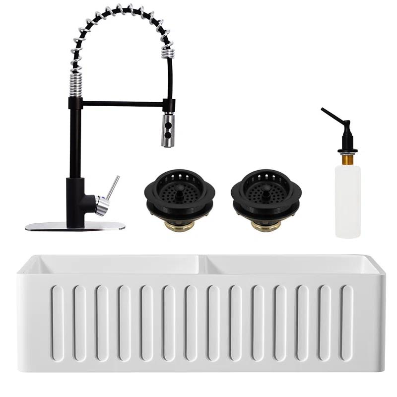 Westbrass BK236KS18-6220 36'' L Farmhouse / Apron Double Bowl Kitchen Sink