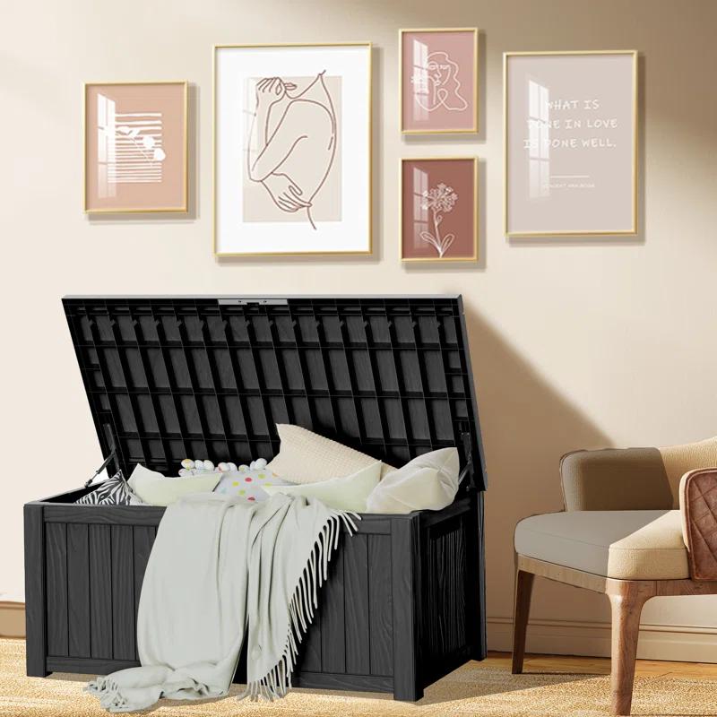 Hokku Designs Waterproof 120 Gallon Large Outdoor Indoor Patio Storage Deck Box , Outside Storage Bin for Cushion Pillows, Towels, Garden Tools
