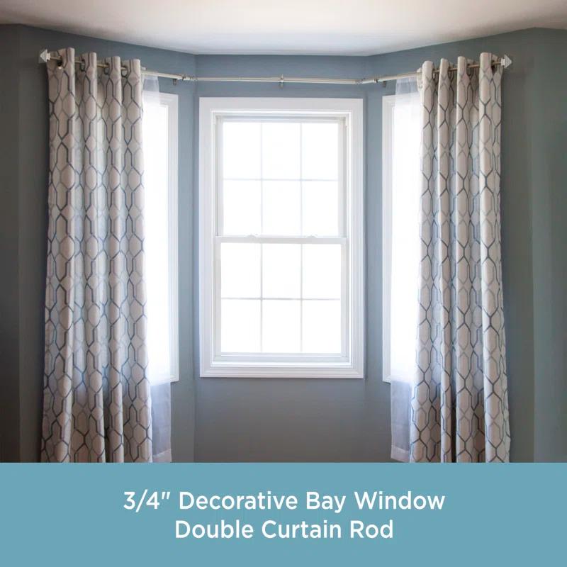 Kenney Square End Bay Window Double Curtain Rod, 78-144" Adjustable Length: 22-37" Sides, 28-72" Center, Steel