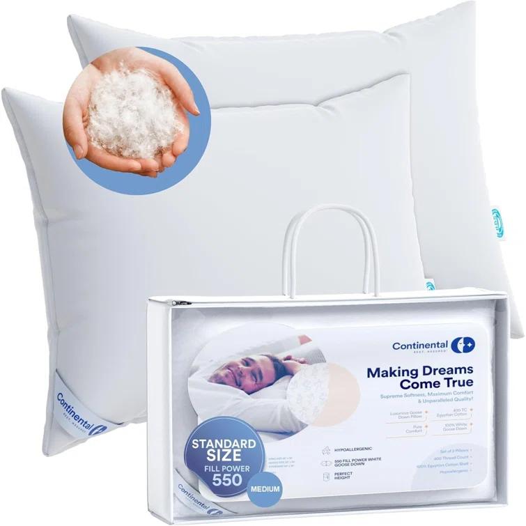 ContinentalBedding Premium Medium Down Bed Pillow (Set of 2)