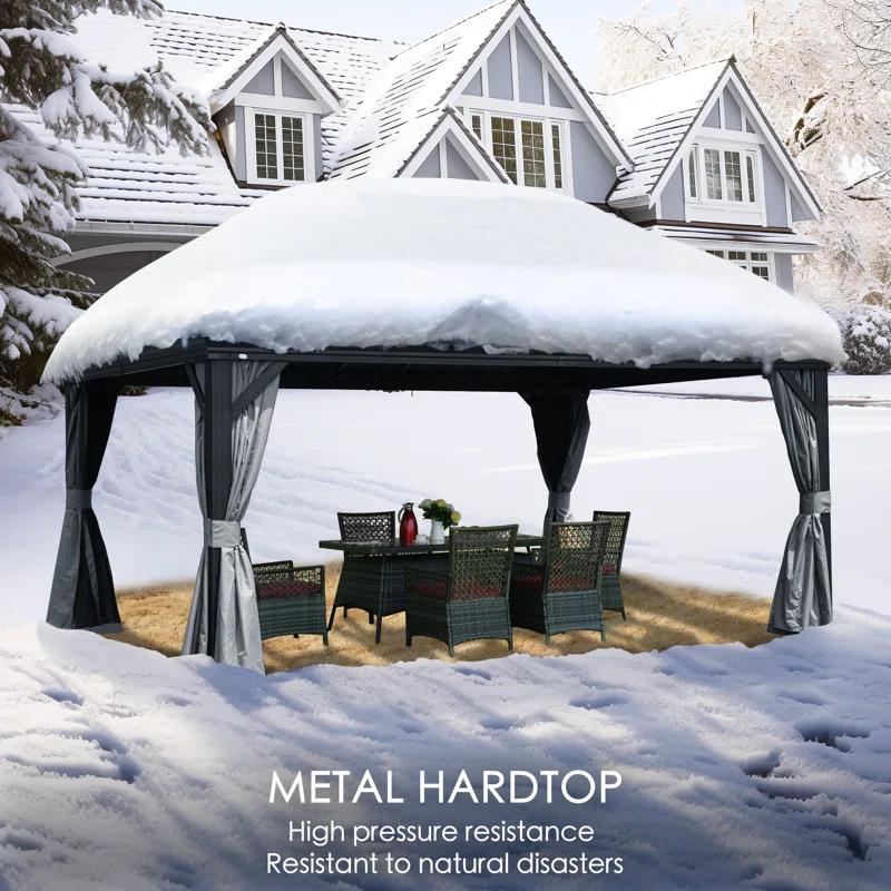 Kozyard Kozyard Alexander Gray Double Roof Hardtop Gazebo with Privacy Curtain Mosquito Netting