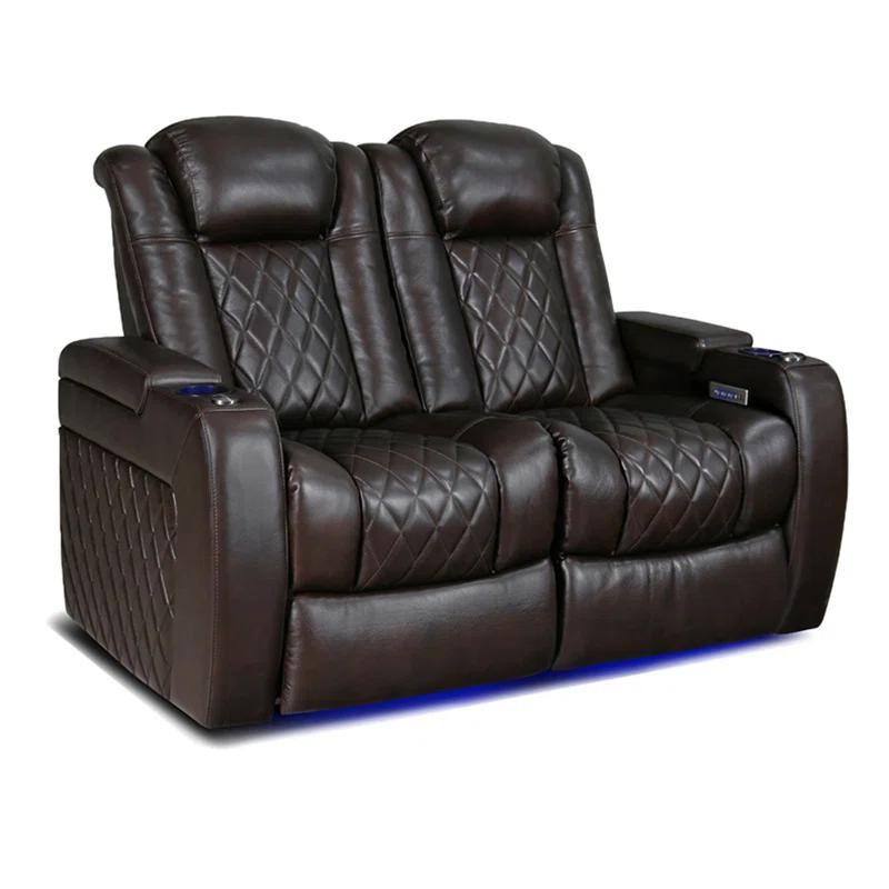 Orren Ellis Tuscany Leather Home Theater Seating with Cup Holder