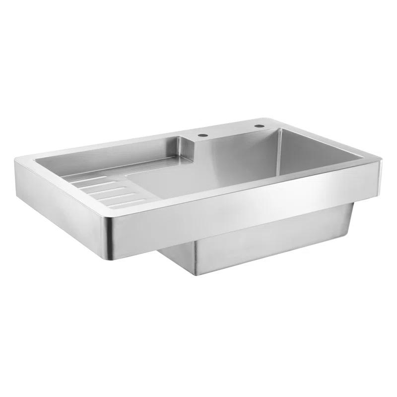 Whitehaus Collection WH33209-NP Pearlhaus 33'' L Drop-In Single Bowl Stainless Steel Kitchen Sink