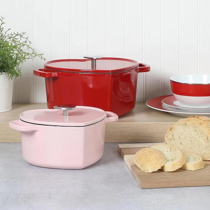 Martha Stewart Martha Stewart Heart Shape 2 QT Enamel Cast Iron Dutch Oven - Pink