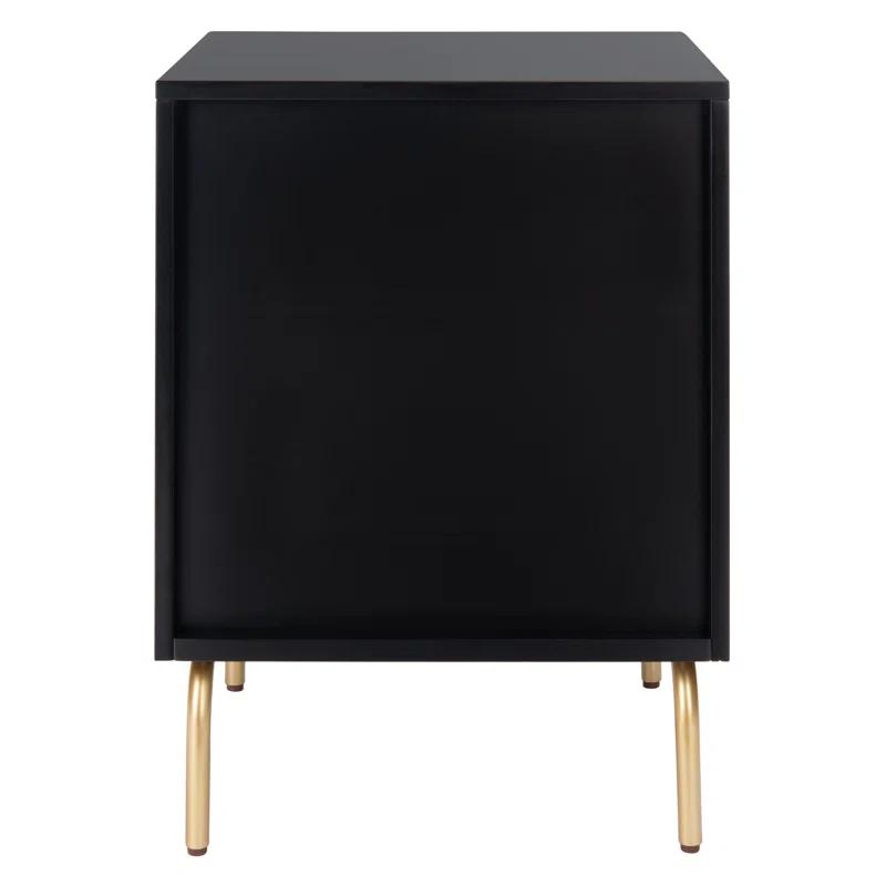 Ivy Bronx Elegant Linaris 18'' W Nightstand – Mid-Century Modern Rustic 2-Drawer Wood Table with Gold Handles