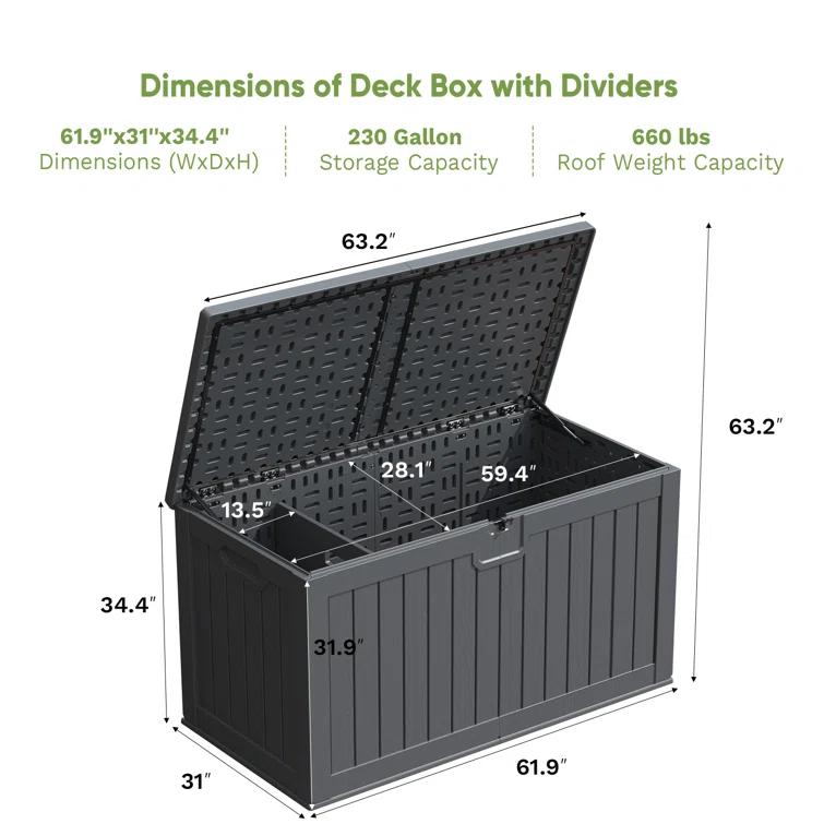 Patiowell 230 Gallons Water Resistant Resin Lockable Deck Box