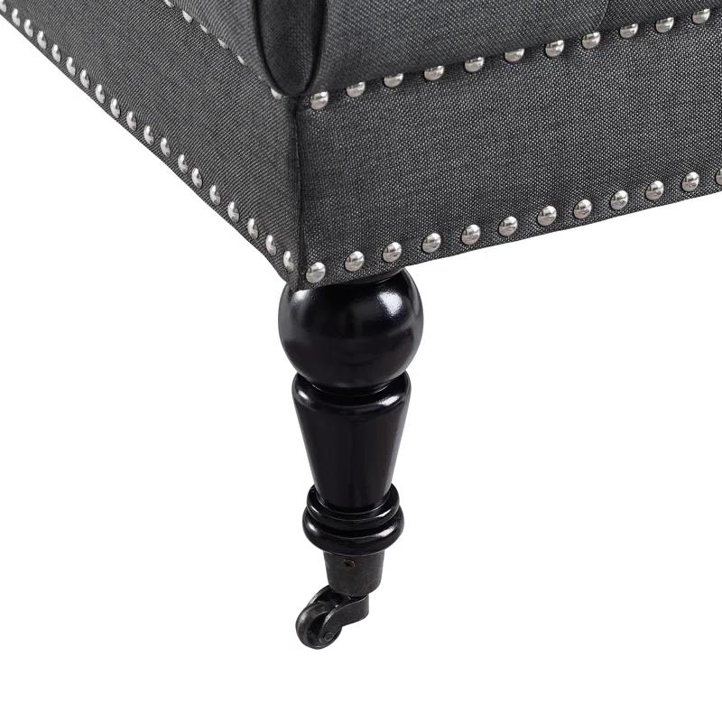 Kelly Clarkson Home Landis 35" Nailhead Trim Tufted Upholstered Ottoman