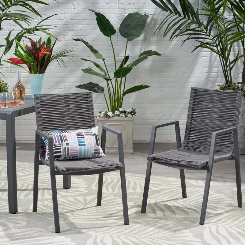 George Oliver Outdoor Modern Aluminum Dining Chair With Rope Seat (Set Of 2)